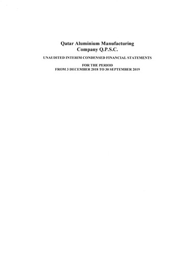 Thumbnail Qatar Aluminium Manufacturing Company Financial Statement 2019-q3