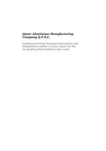 Thumbnail Qatar Aluminium Manufacturing Company Financial Statement 2020-h1
