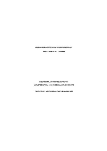 Thumbnail Arabian Shield Cooperative Insurance Company Quarterly Report 2022-q1