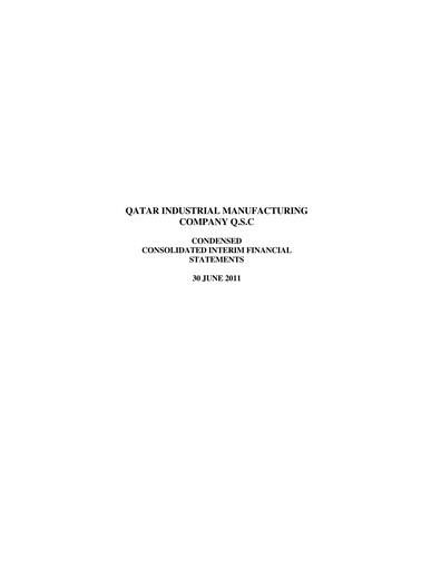 Thumbnail Qatar Industrial Manufacturing Company Half-year Report 2011-h1