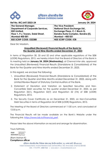 Thumbnail Indian Overseas Bank
 Quarterly Report 2023-q3