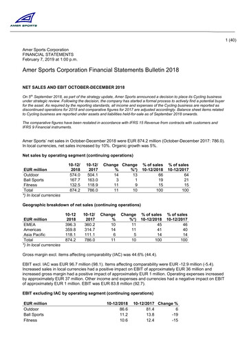 Thumbnail Amer Sports Financial Report 2018