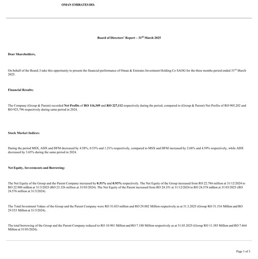 Thumbnail Oman & Emirates Investment Holding Co. Quarterly Report 2025-q1