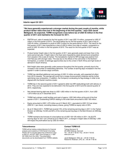Thumbnail TORM Quarterly Report 2011-q1