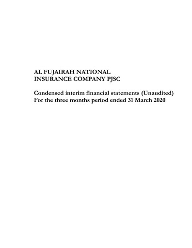 Miniature Al Fujairah National Insurance Company Rapport trimestriel 2020-q1