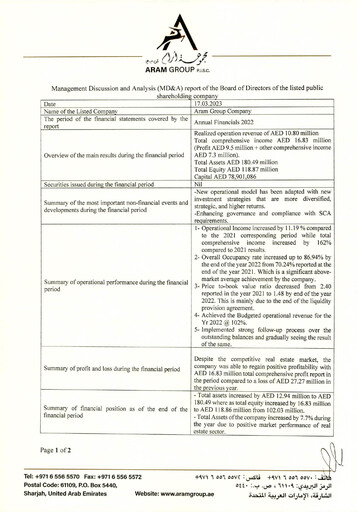 Thumbnail Aram Group Annual Report 2022