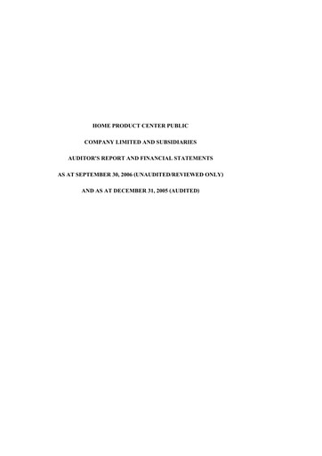 Thumbnail Home Product Center Quarterly Report 2006-q3