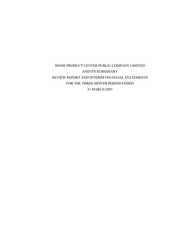 Thumbnail Home Product Center Quarterly Report 2007-q1