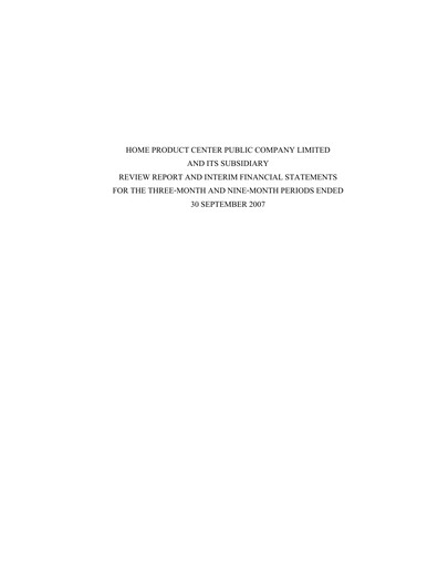 Thumbnail Home Product Center Quarterly Report 2007-q3