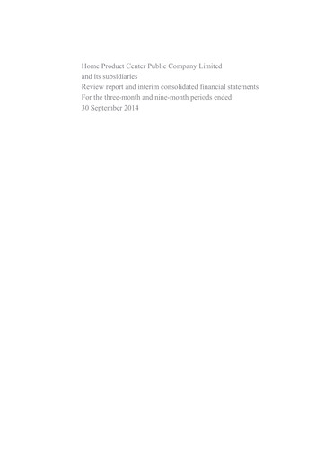 Thumbnail Home Product Center Quarterly Report 2014-q3