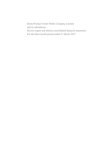 Thumbnail Home Product Center Quarterly Report 2017-q1