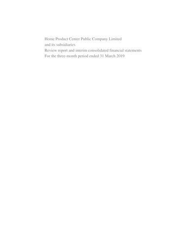 Thumbnail Home Product Center Quarterly Report 2019-q1