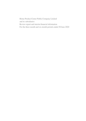 Thumbnail Home Product Center Quarterly Report 2020-q2