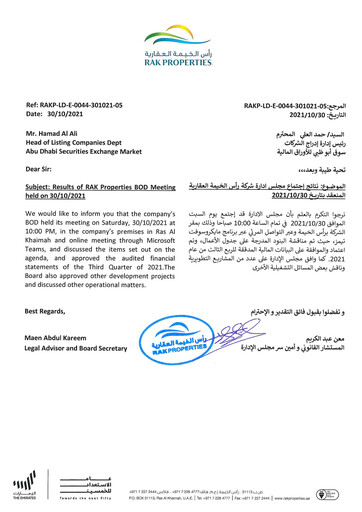 Thumbnail RAK Properties Financial Statement 2021-q3