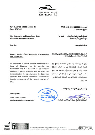 Miniature RAK Properties Bilan financier 2023-h1