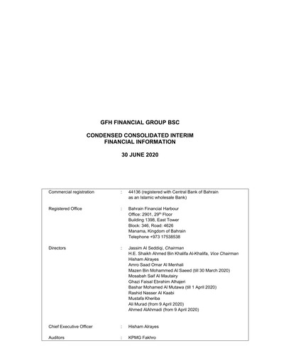 Thumbnail GFH Financial Group Financial Report 2020-h1