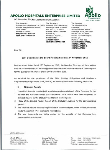 Thumbnail Apollo Hospitals
 Quarterly Report 2019-q2