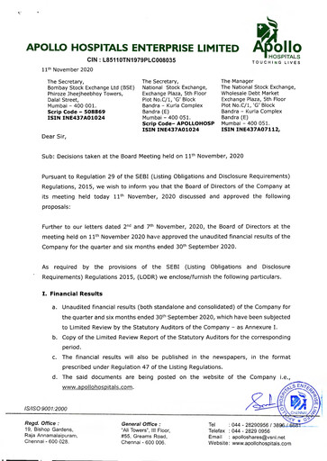 Thumbnail Apollo Hospitals
 Quarterly Report 2020-q2