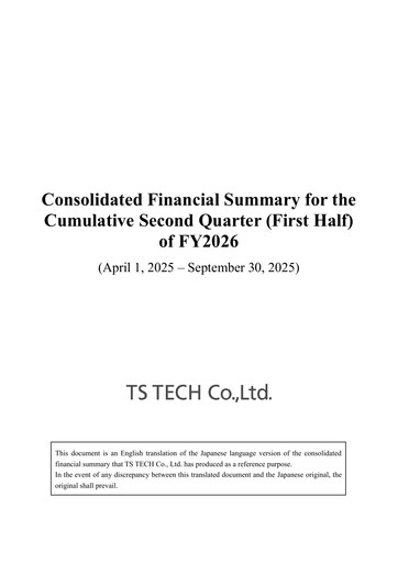 Thumbnail TS TECH Half-year Report 2026-h1