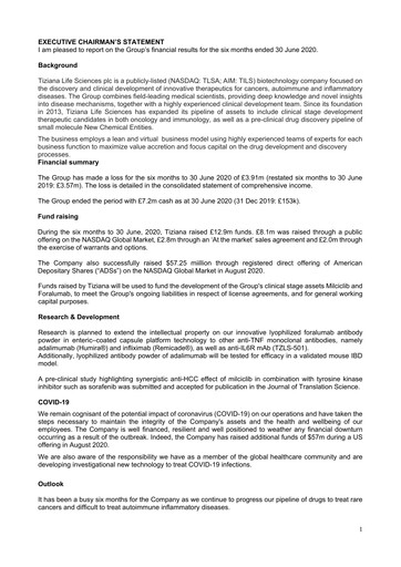 Vorschaubild Tiziana Life Sciences Finanzmitteilung 2020-h1