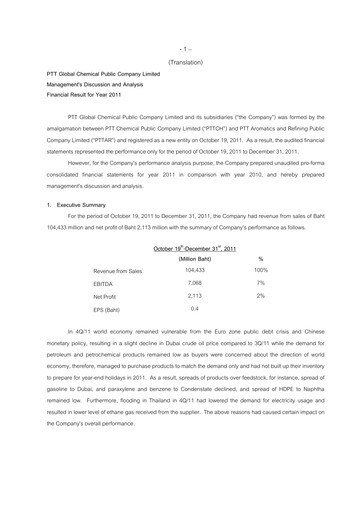 Thumbnail PTT Global Chemical Financial Report 2011