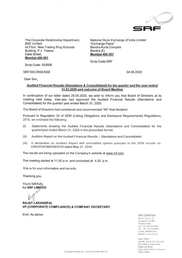 Thumbnail SRF Limited Financial Statement 2019-2020
