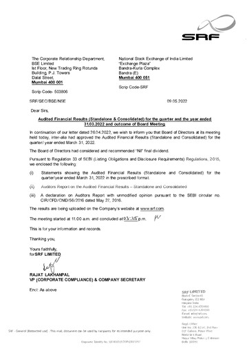Thumbnail SRF Limited Financial Statement 2021-2022