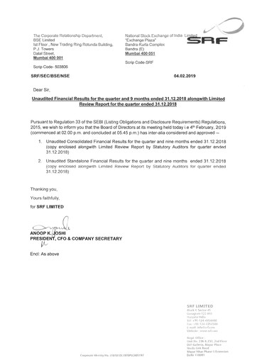 Thumbnail SRF Limited Quarterly Report 2018-q3