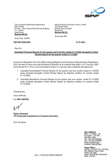 Thumbnail SRF Limited Quarterly Report 2020-q3
