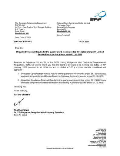 Thumbnail SRF Limited Quarterly Report 2022-q3