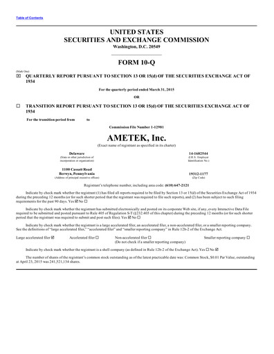 Thumbnail Ametek Quarterly Report 2015-q1