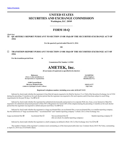 Thumbnail Ametek Quarterly Report 2016-q1