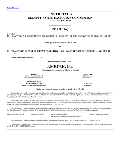 Thumbnail Ametek Quarterly Report 2016-q2