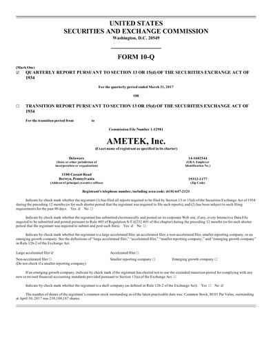 Thumbnail Ametek Quarterly Report 2017-q1