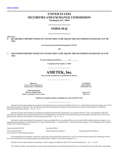 Thumbnail Ametek Quarterly Report 2017-q3