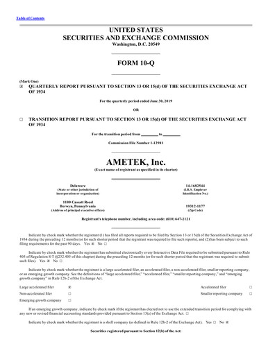 Thumbnail Ametek Quarterly Report 2019-q2