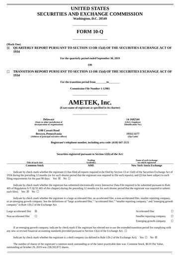Thumbnail Ametek Quarterly Report 2019-q3