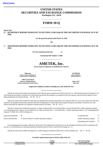 Thumbnail Ametek Quarterly Report 2020-q1