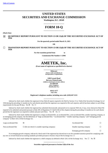 Thumbnail Ametek Quarterly Report 2021-q1