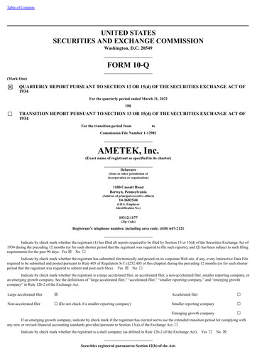 Thumbnail Ametek Quarterly Report 2022-q1