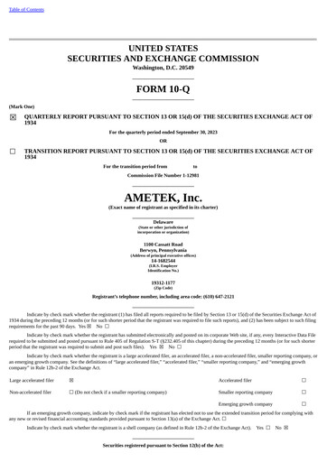 Thumbnail Ametek Quarterly Report 2023-q3