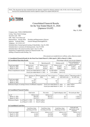 Thumbnail TODA corp Financial Report fy2026
