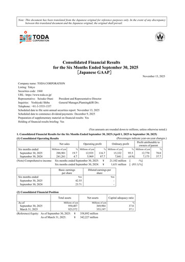 Thumbnail TODA corp Half-year Report 2026-h1