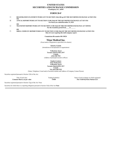 Thumbnail Titan Medical Annual Report 2021