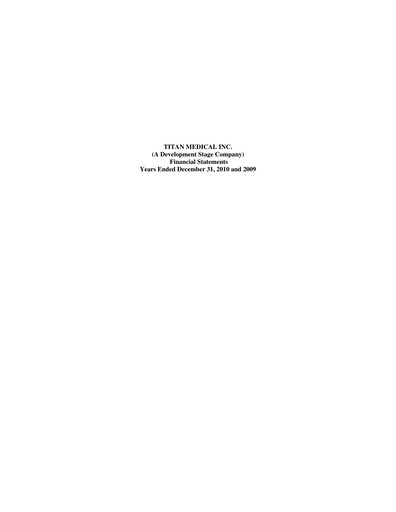 Thumbnail Titan Medical Financial Statement 2010