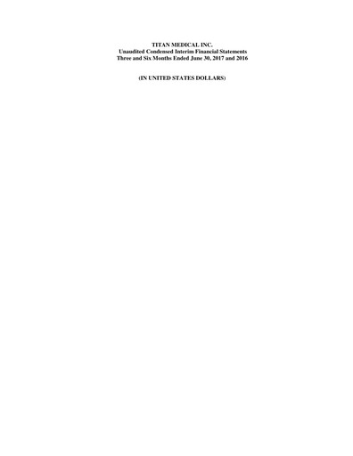 Thumbnail Titan Medical Quarterly Report 2017-q2