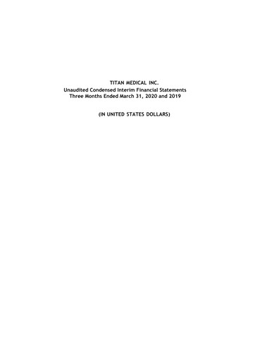 Thumbnail Titan Medical Quarterly Report 2020-q1