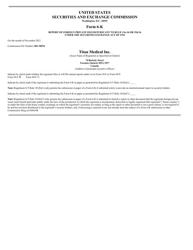 Thumbnail Titan Medical Quarterly Report 2022-q3