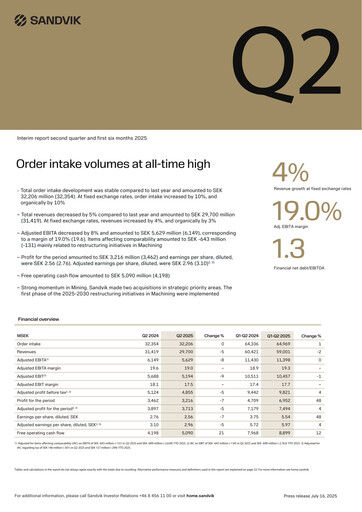 Thumbnail Sandvik Quarterly Report 2025-q2