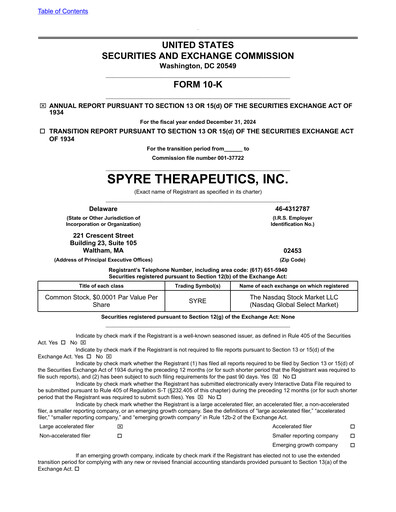 Thumbnail Spyre Therapeutics Annual Report 2024